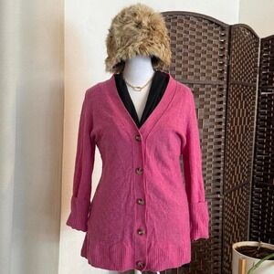 C by Bloomingdale's Cashmere Pink Cardigan Sweater Size Medium Preppy Minimalist